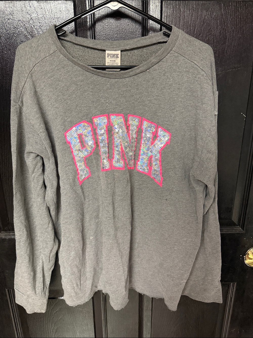 PINK Victoria's Secret Gray Crewneck Sweatshirt with Sequin Logo